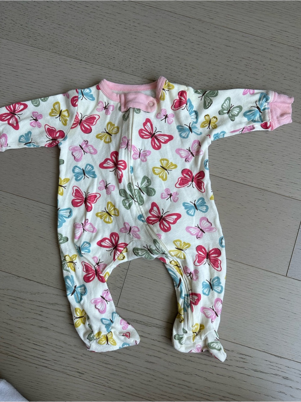 Baby One-Piece Zip Footed Sleeper - Pink Butterfly Print